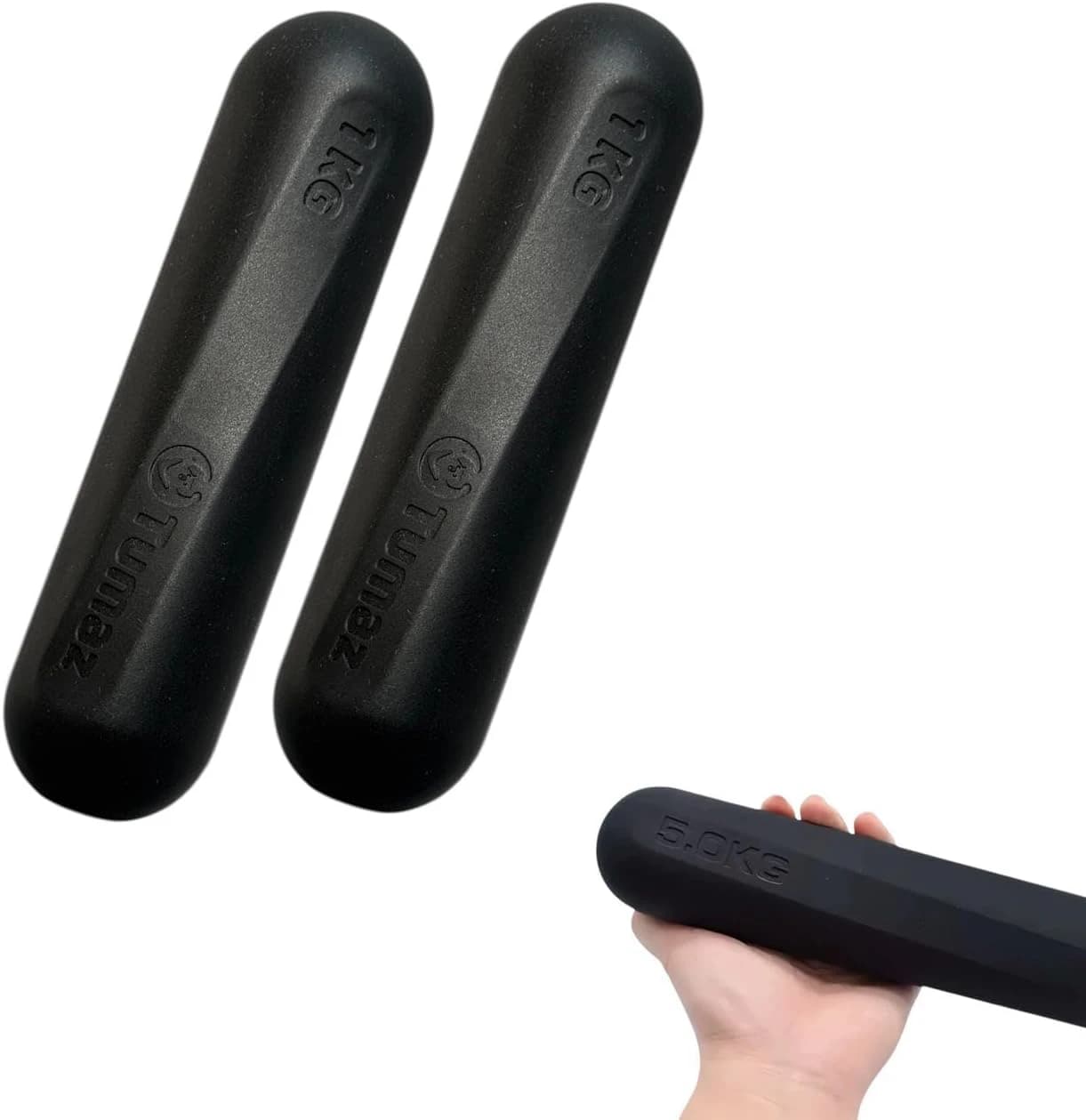 Pair of silicone Pilates dumbbell sticks, 1 kg each – comfortable, non-slip grip