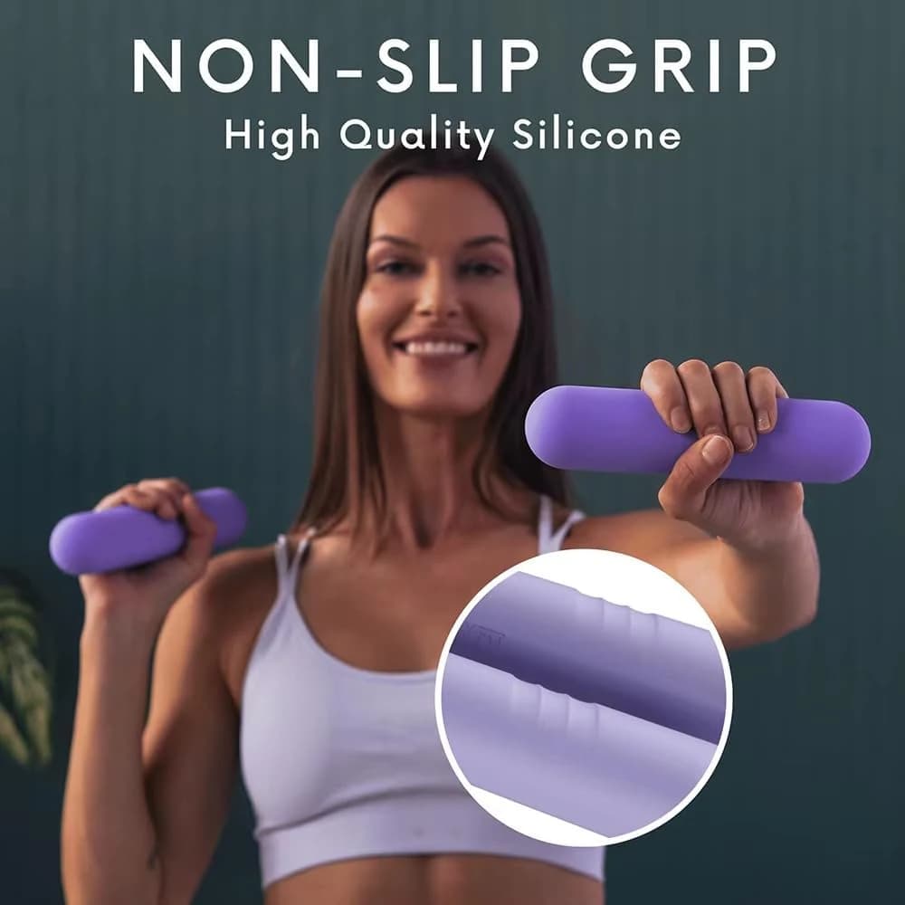 Pair of silicone Pilates dumbbell sticks, 1 kg each – comfortable, non-slip grip