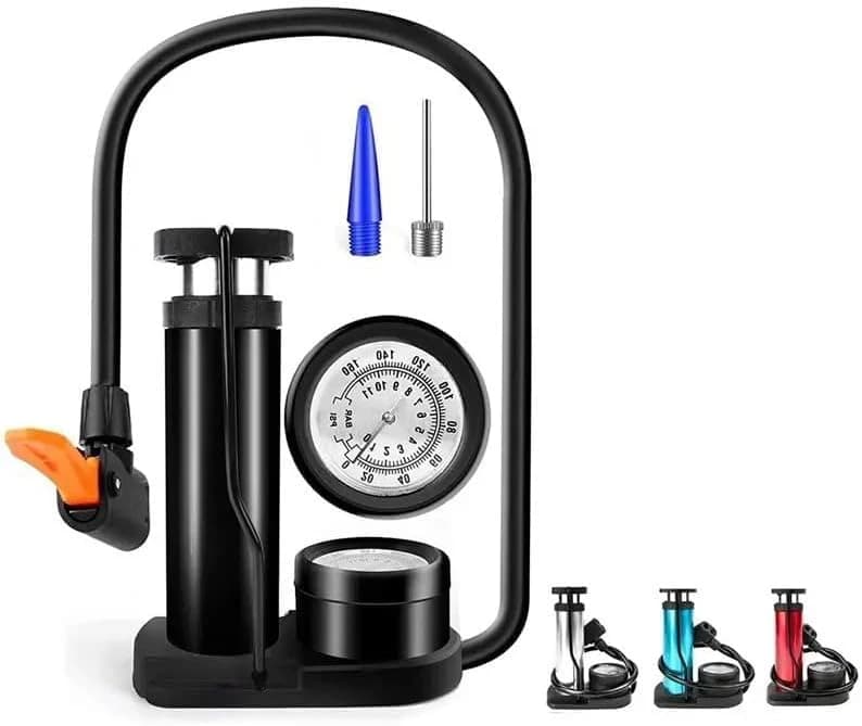 Portable air pump for bicycles, high-pressure foot pump with extra pressure