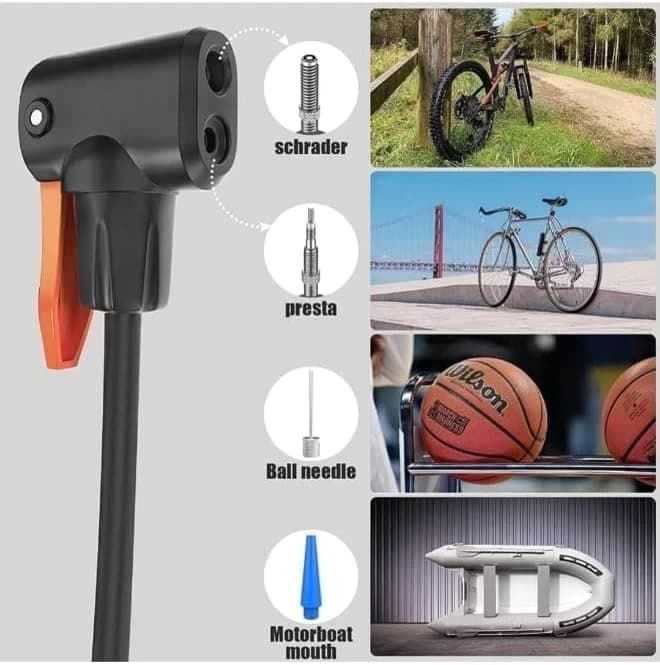 Portable air pump for bicycles, high-pressure foot pump with extra pressure