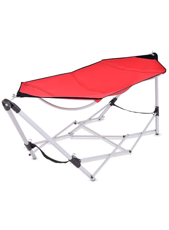 Portable Hammock with Folding Stand, Metal Frame, Portable Chaise Lounge
