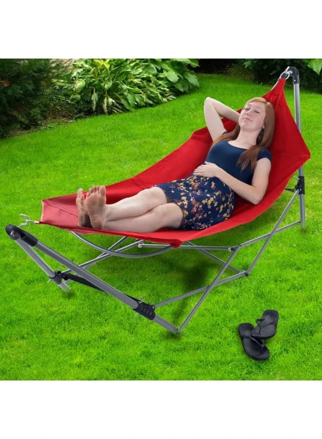 Portable Hammock with Folding Stand, Metal Frame, Portable Chaise Lounge