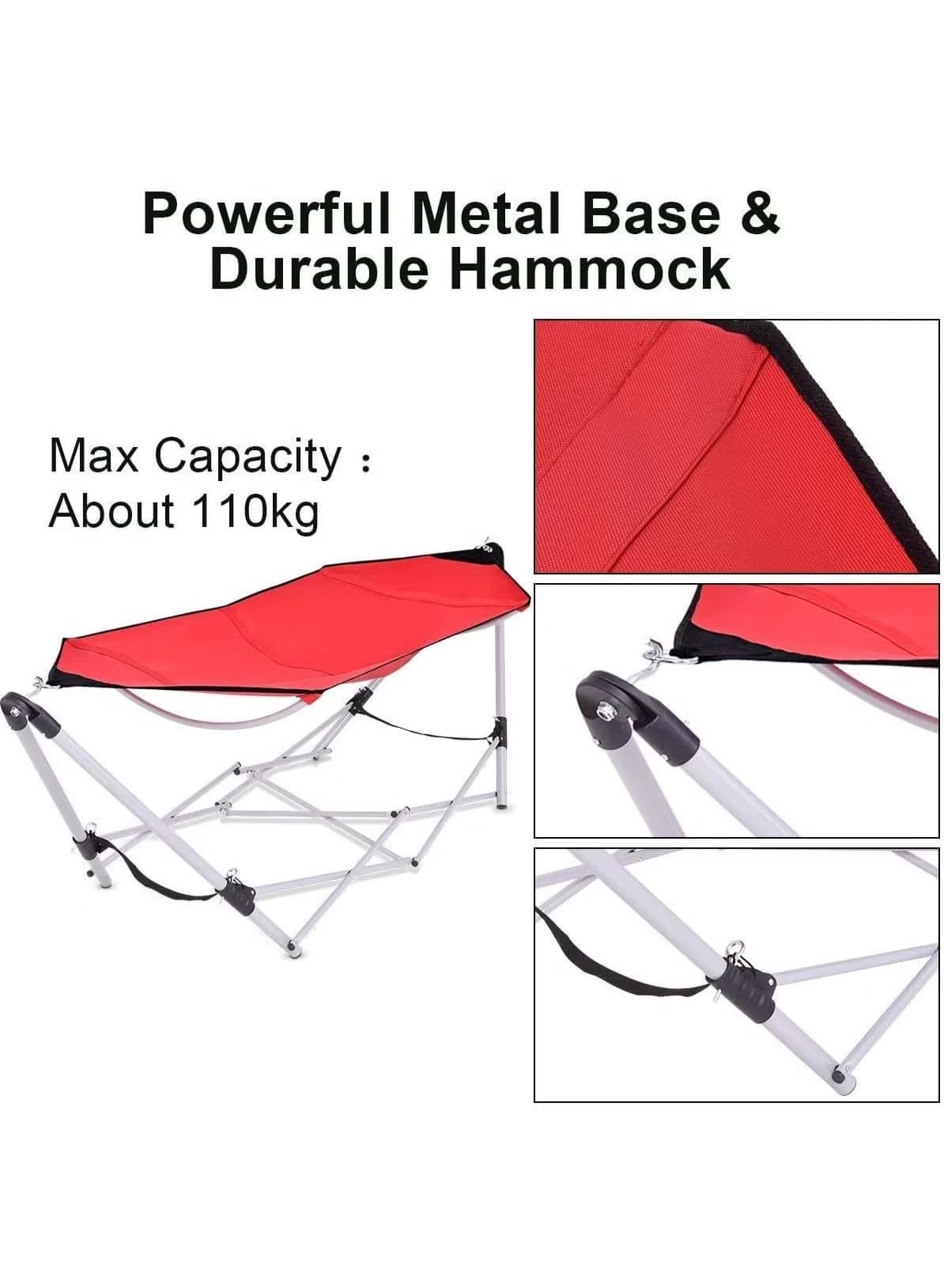 Portable Hammock with Folding Stand, Metal Frame, Portable Chaise Lounge