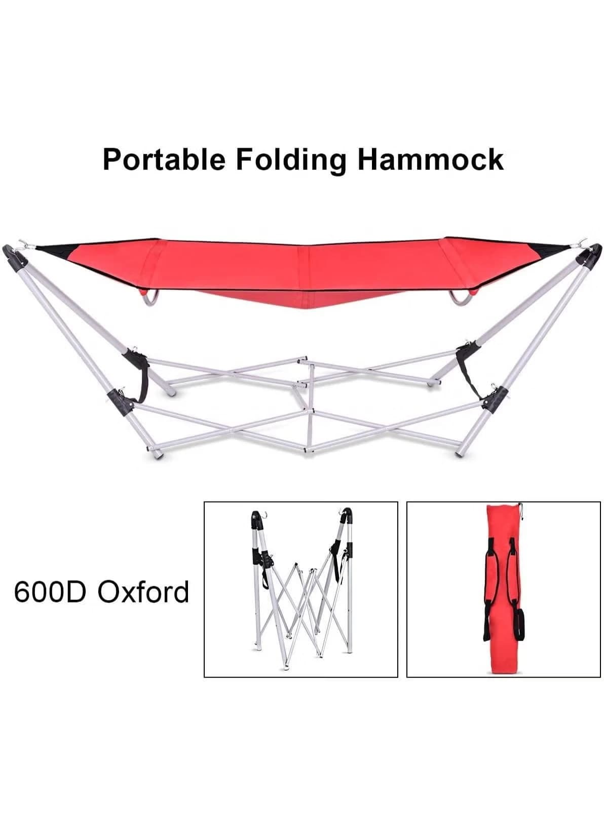 Portable Hammock with Folding Stand, Metal Frame, Portable Chaise Lounge