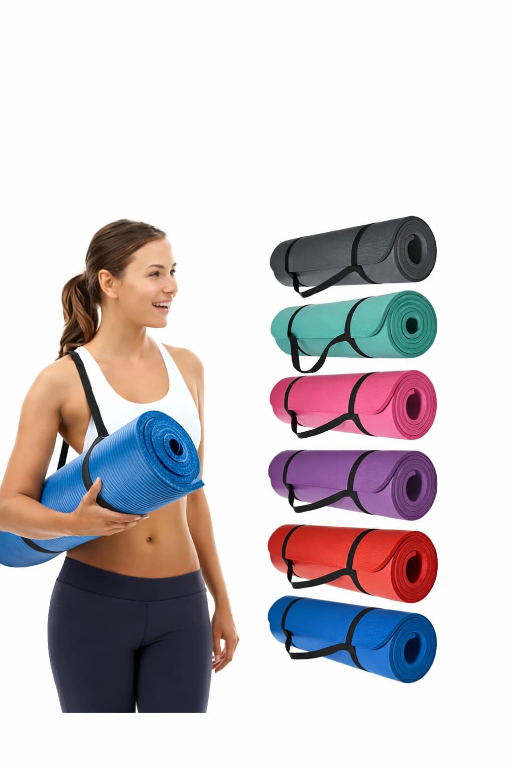 Premium 10mm thick yoga mat with attached strap - ideal for high-intensity 