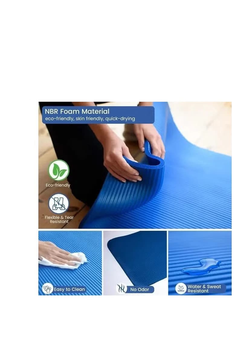 Premium 10mm thick yoga mat with attached strap - ideal for high-intensity 