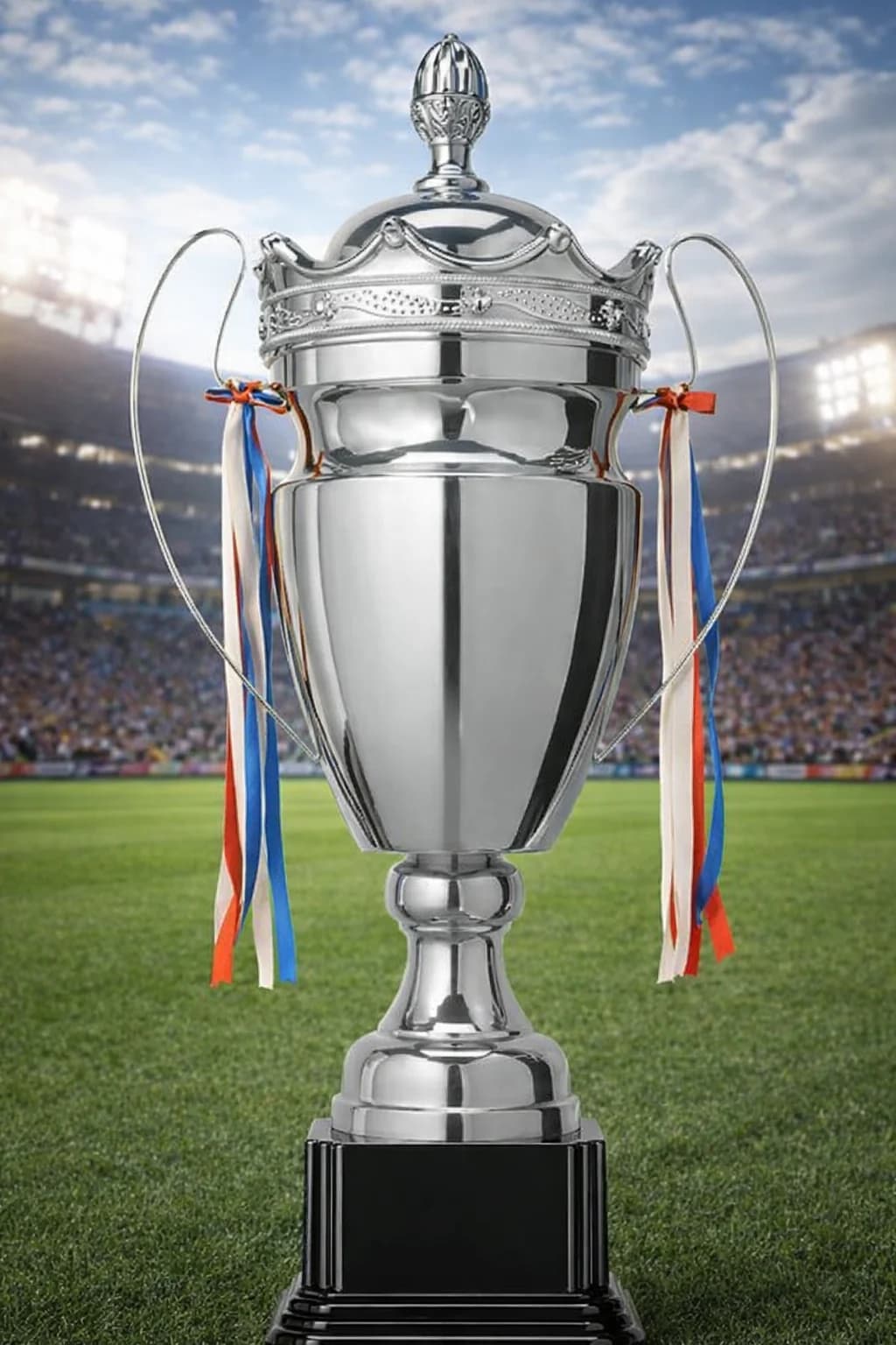 Premium Silver Plated Metal Championship Trophy Cup with Lid and Crown Detail 