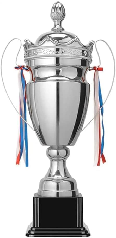 Premium Silver Plated Metal Championship Trophy Cup with Lid and Crown Detail 