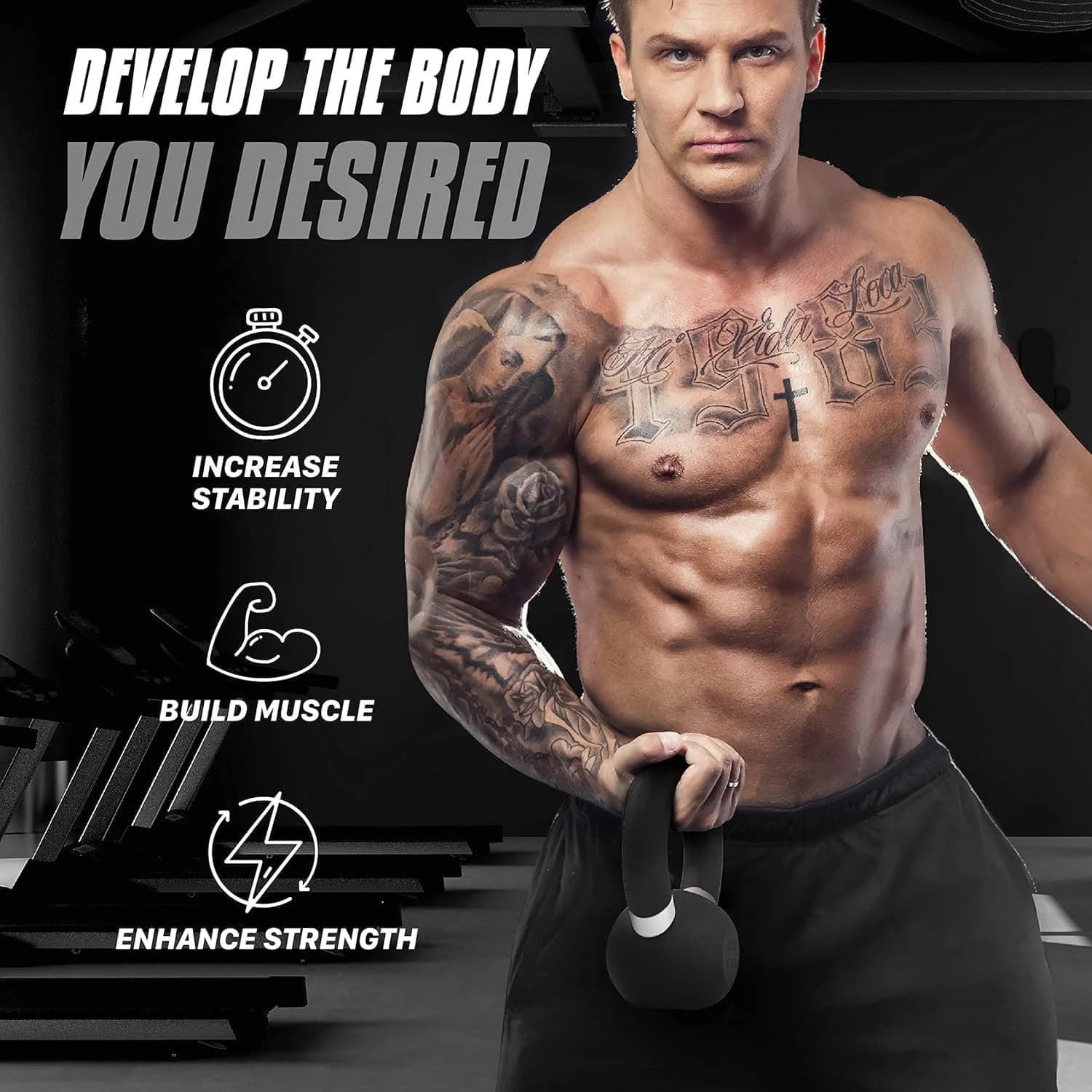 Professional Cast Iron Kettlebell (8 kg) for Exercise - Wide, Comfortable Grip 