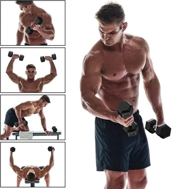 Rubber Hex Dumbbell - Hexagon Shaped Heads to Prevent Rolling and Injury 2.5 KG