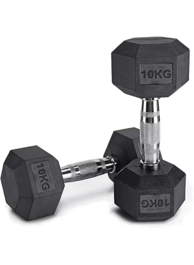 Rubber-coated cast iron hexagonal dumbbell set - pair with metal handles 