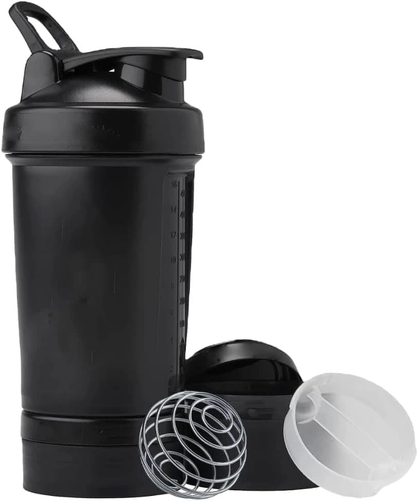 Shaker Bottle with Pill Organizer & Protein Powder Storage - 3 Layer 450ml Leak 