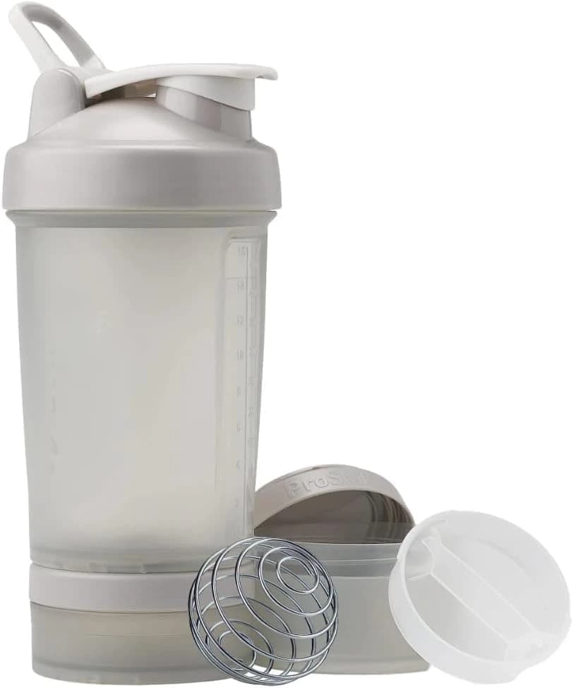 Shaker Bottle with Pill Organizer & Protein Powder Storage - 3 Layer 450ml Leak 