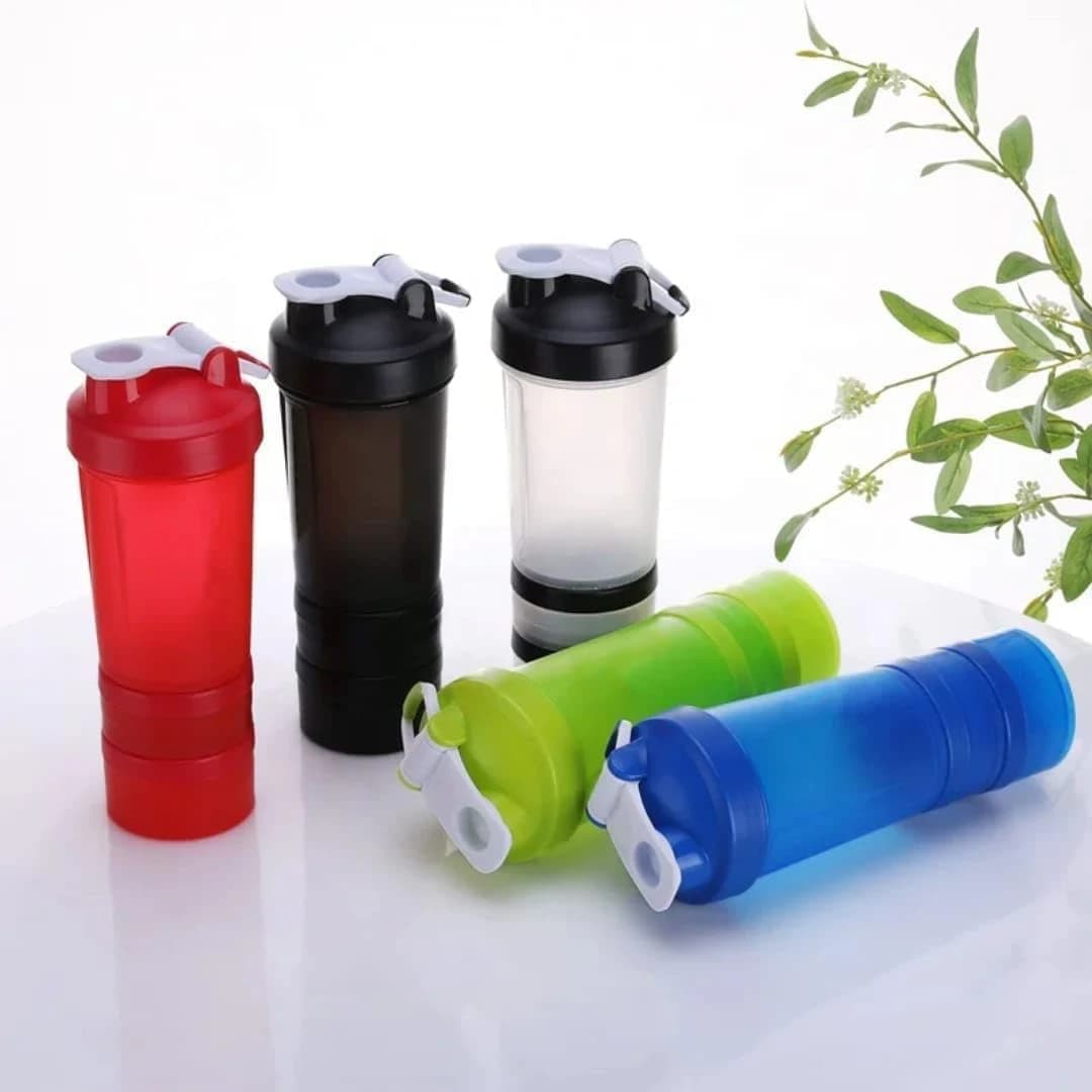 Shaker Bottle with Pill Organizer & Protein Powder Storage - 3 Layer 450ml Leak 