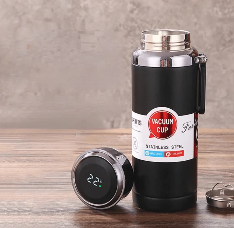 Smart stainless steel beverage bottle - LED temperature display - thermal 