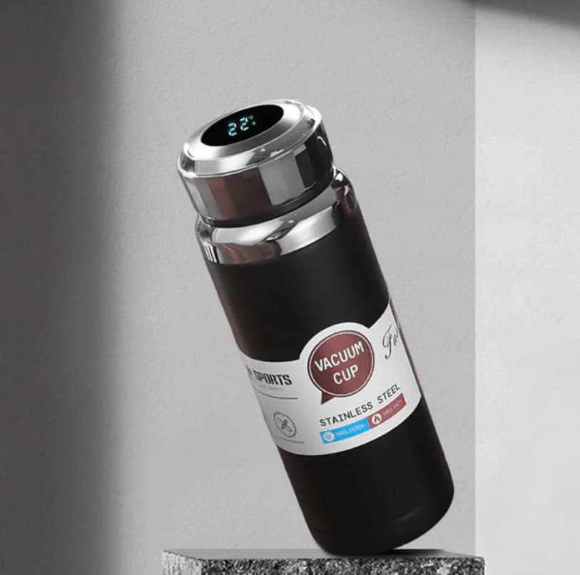 Smart stainless steel beverage bottle - LED temperature display - thermal 