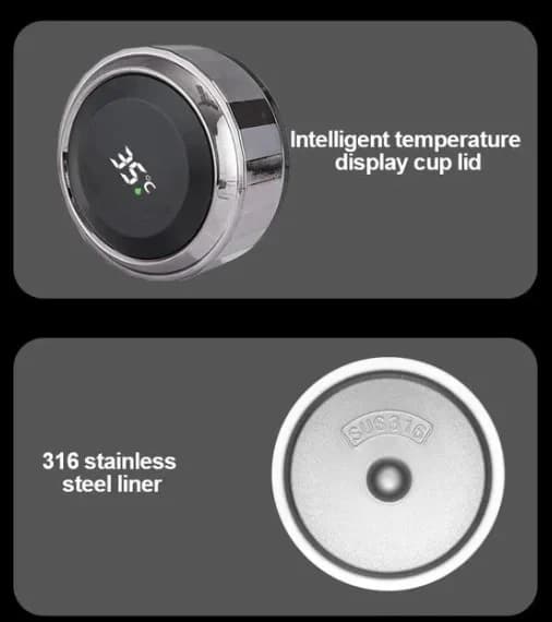 Smart stainless steel beverage bottle - LED temperature display - thermal 