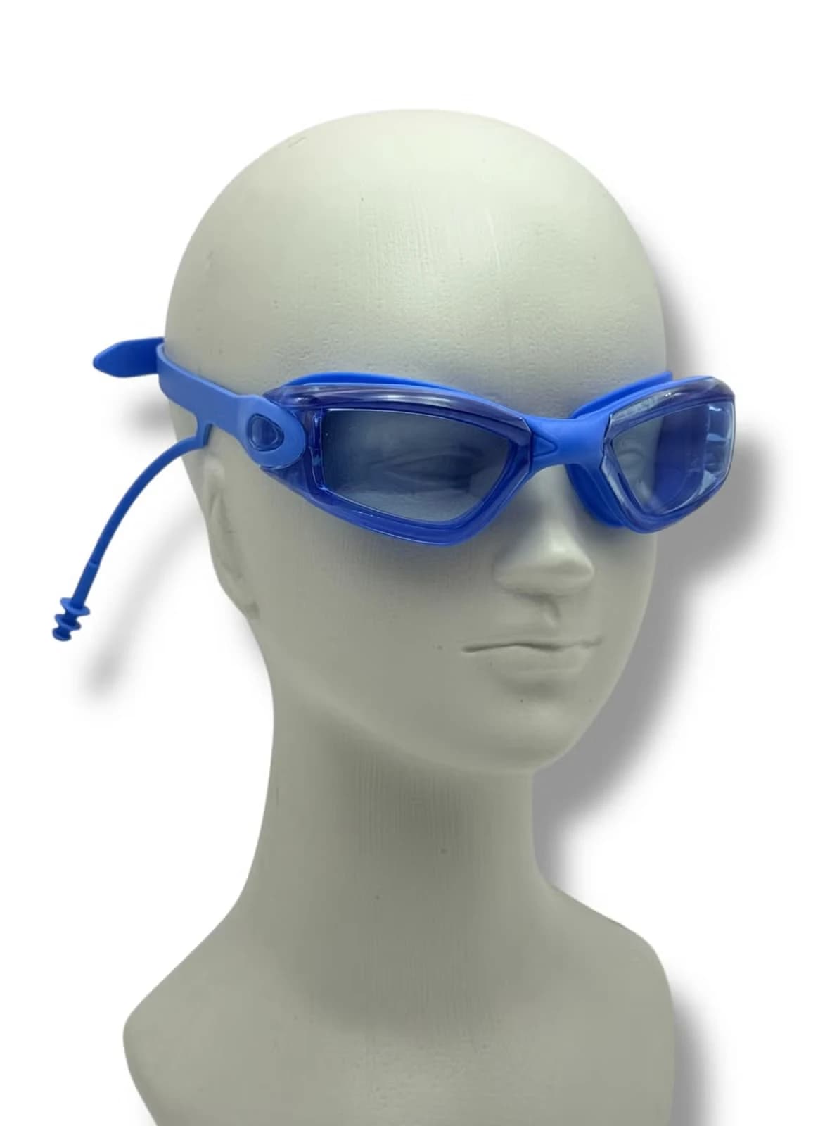Swimming goggles with a back closure for size adjustment + comfortable earplugs 