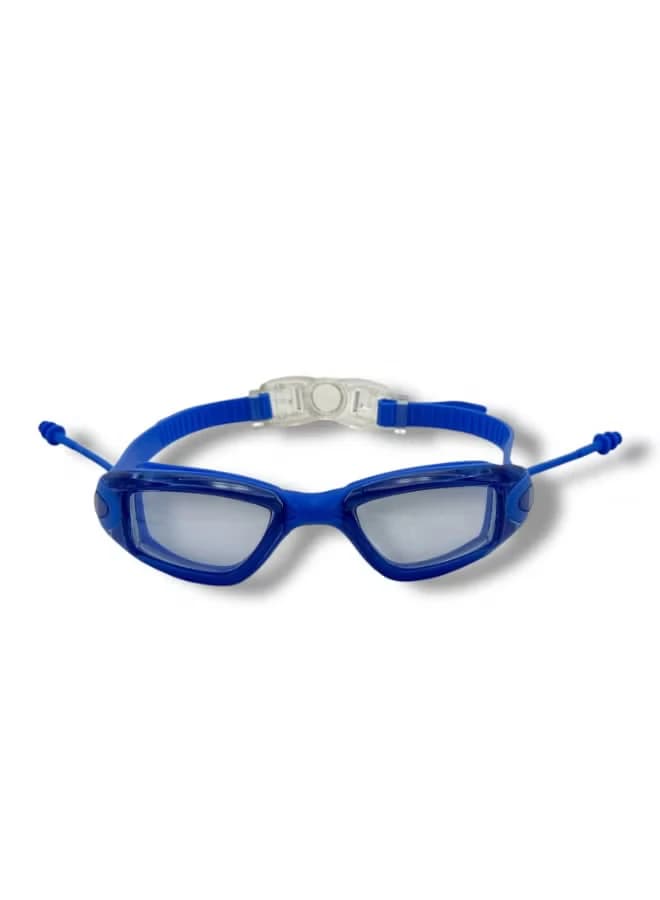 Swimming goggles with a back closure for size adjustment + comfortable earplugs 