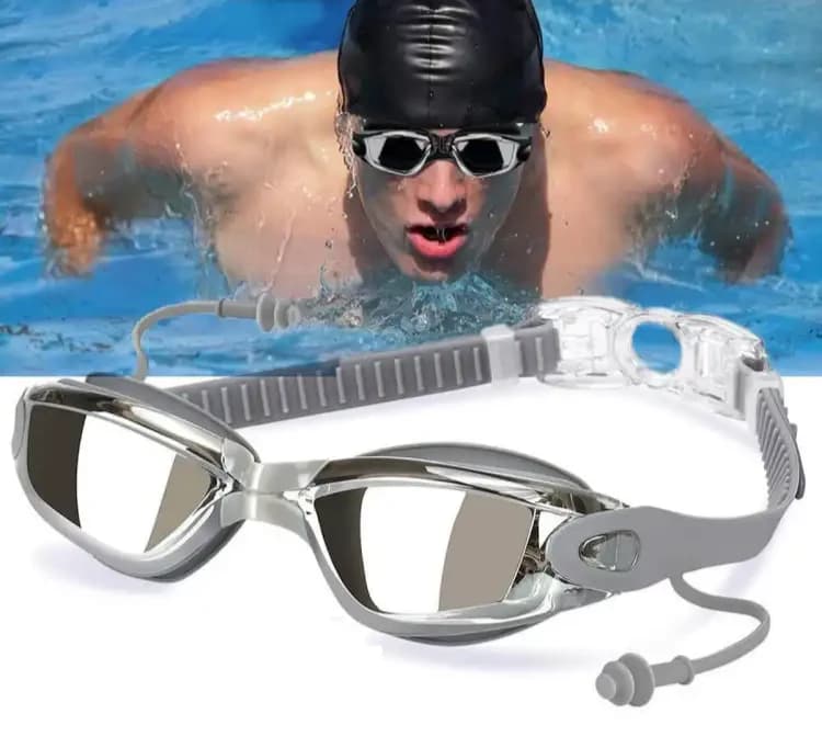 Swimming Goggles With Ear Plug - UV Shield Anti-Fog for Clear Vision