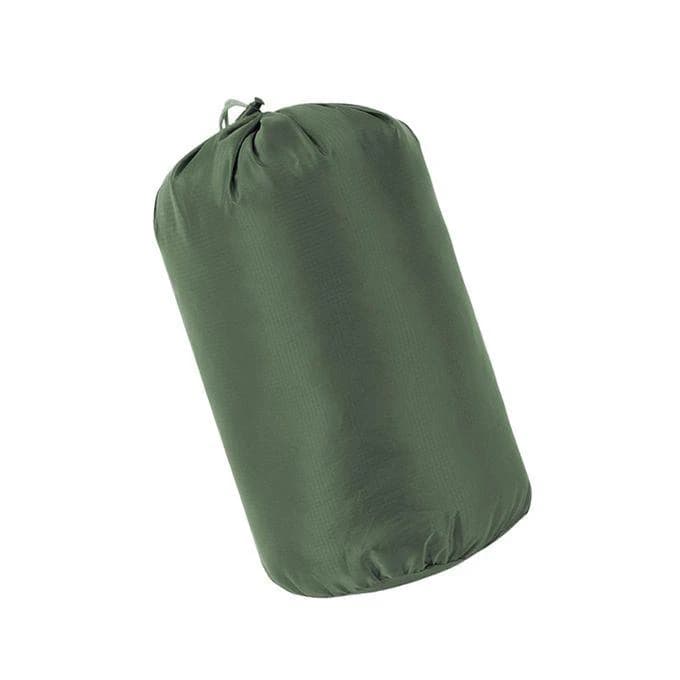 The sleeping bag's outer material is waterproof and the inner material is cotton