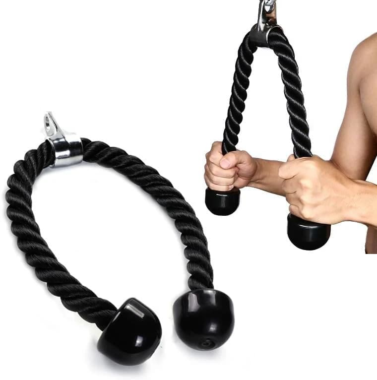 Triceps exercise rope - Durable nylon rope with non-slip rubber grips, cable 