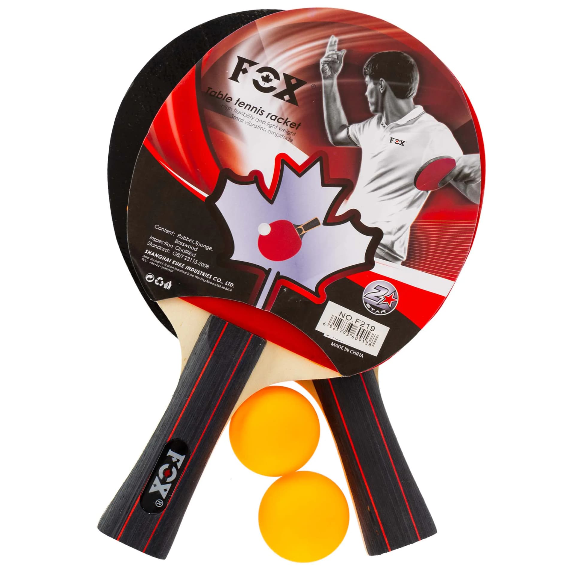 Two table tennis rackets + three table tennis balls