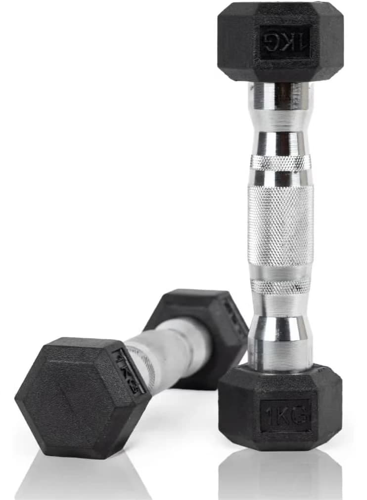 Two-piece set of six-piece natural dumbbells, each weighing 1 kg, made of strong