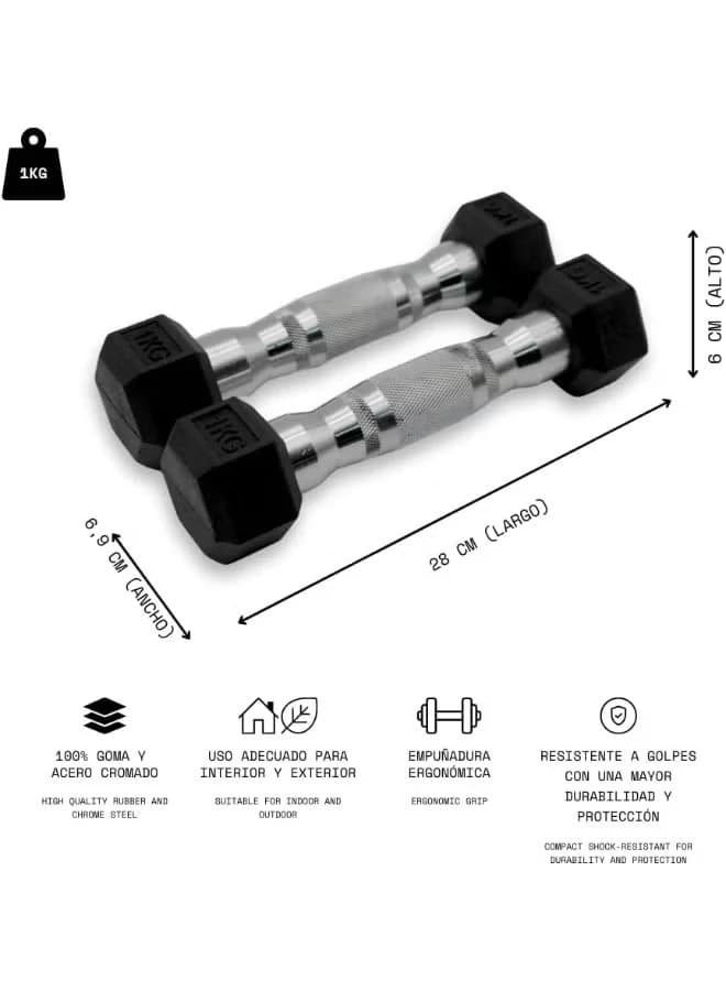 Two-piece set of six-piece natural dumbbells, each weighing 1 kg, made of strong