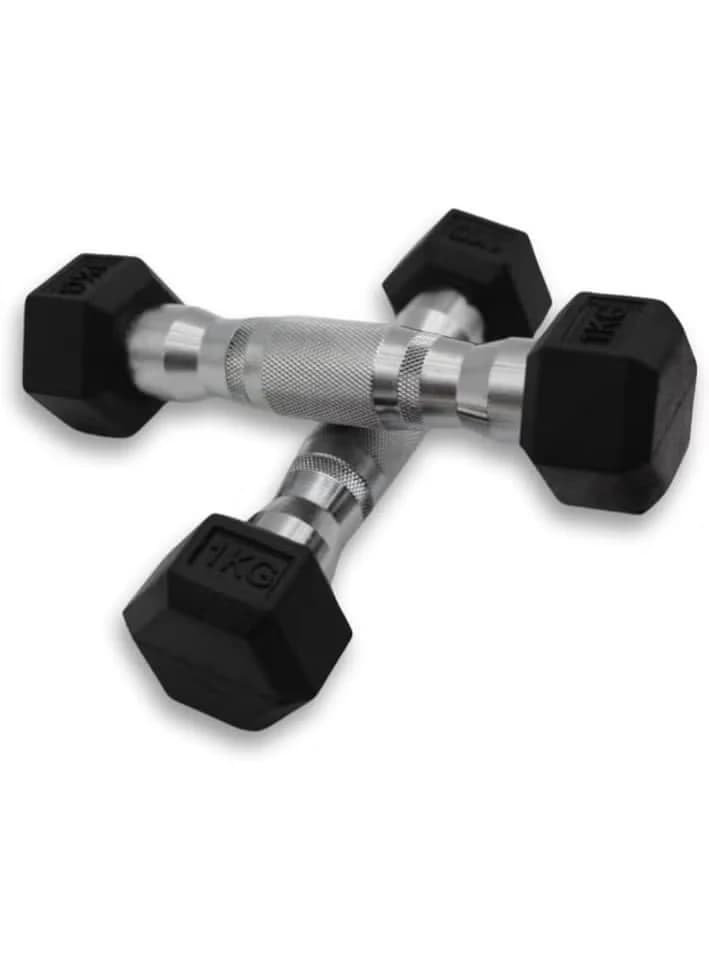 Two-piece set of six-piece natural dumbbells, each weighing 1 kg, made of strong