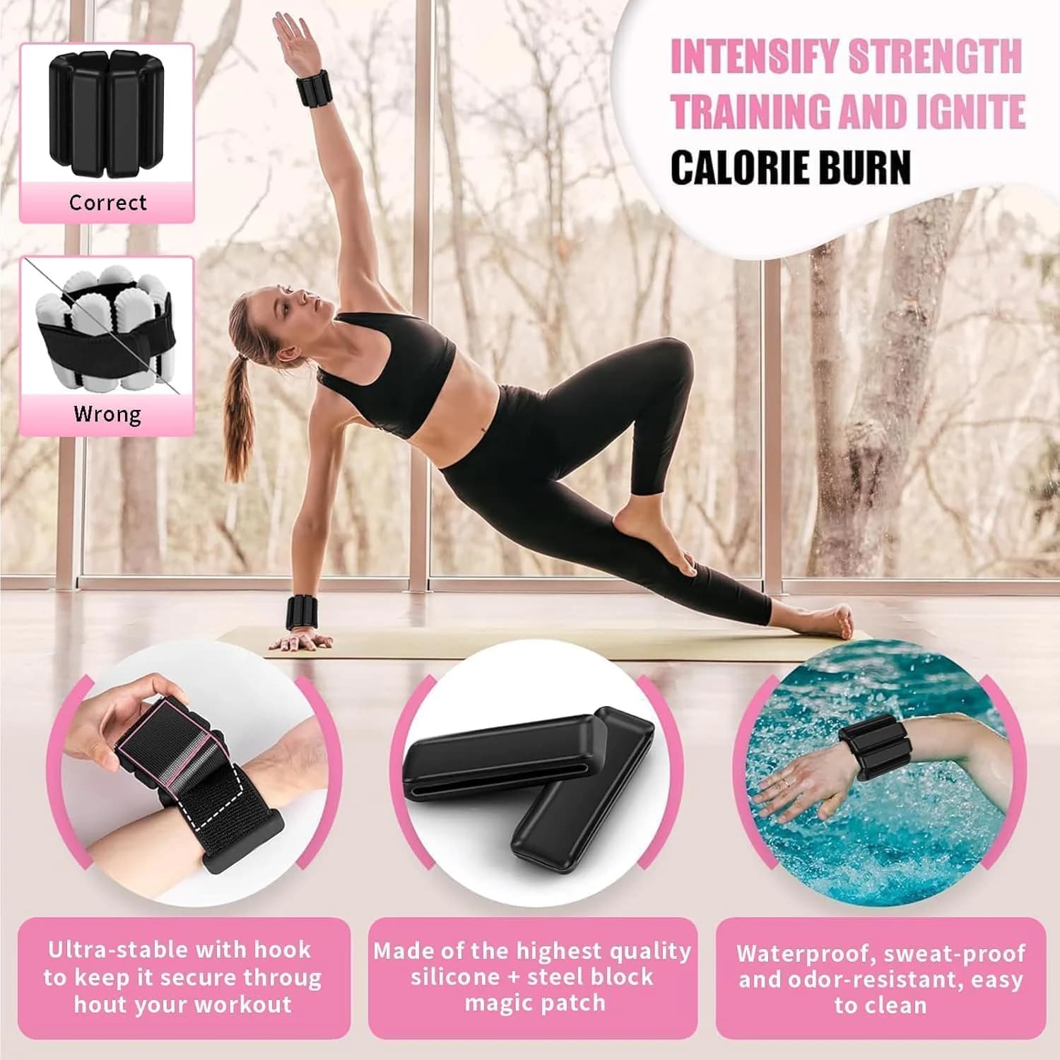 Unisex adjustable Pilates ring set, heavy-duty wearable arm and leg weight 500 G
