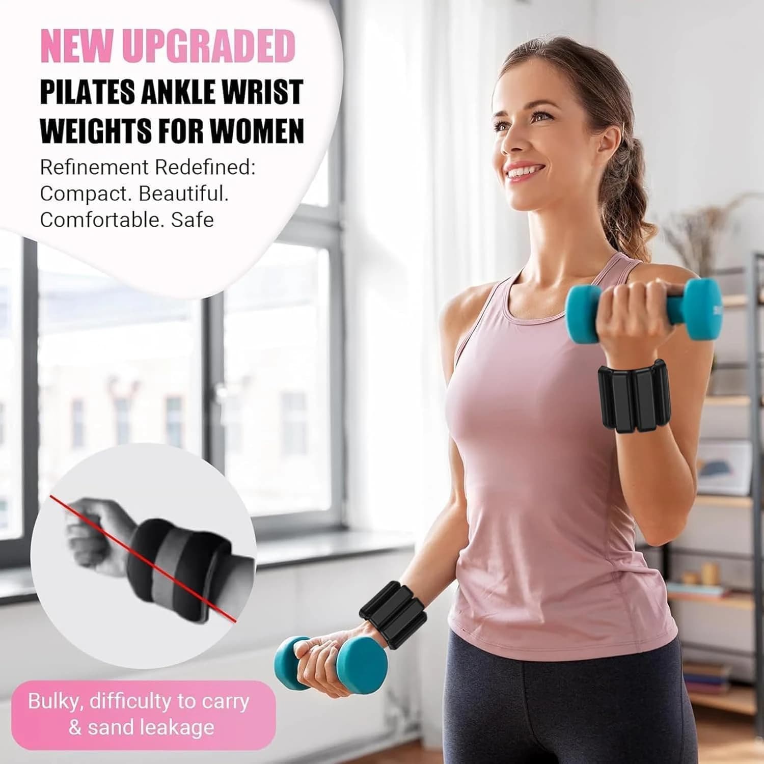 Unisex adjustable Pilates ring set, heavy-duty wearable arm and leg weight 500 G