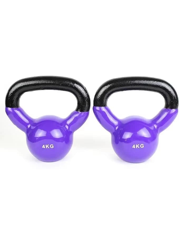  2-piece set - Purple - 4 kg Vinyl-coated cast iron kettlebell for full-body 