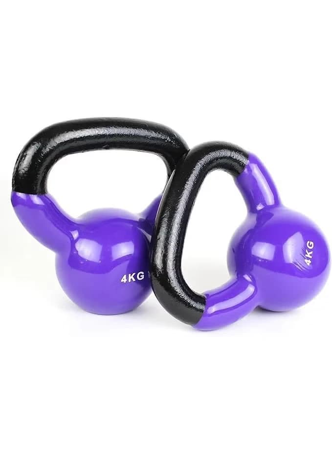  2-piece set - Purple - 4 kg Vinyl-coated cast iron kettlebell for full-body 