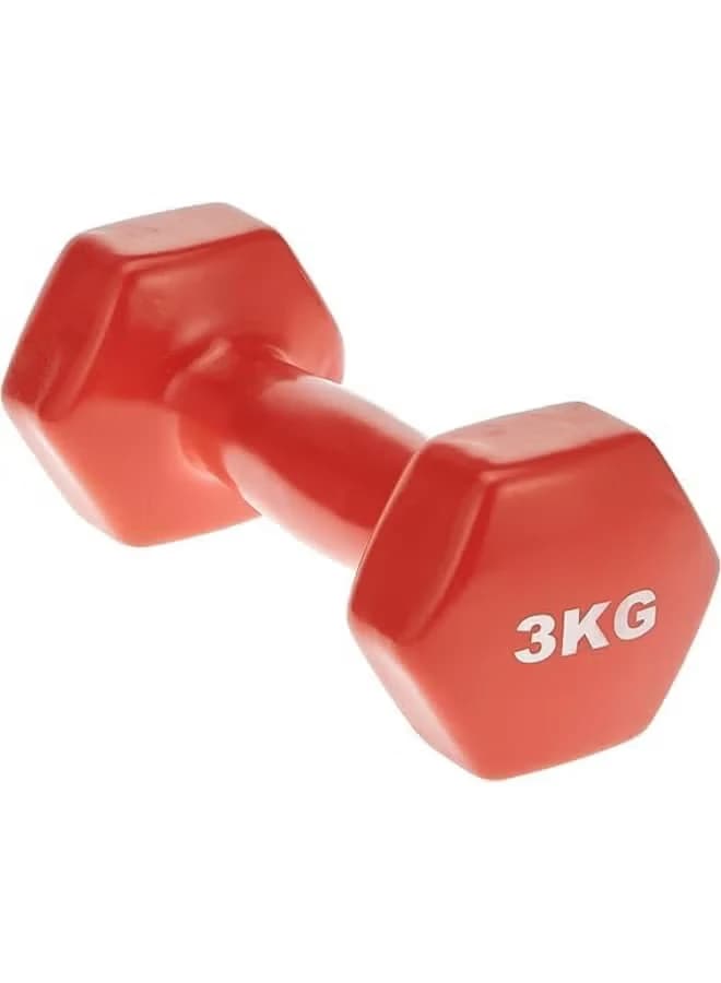 Vinyl-coated hexagonal dumbbell set - 3 kg each, red - Non-slip neoprene 