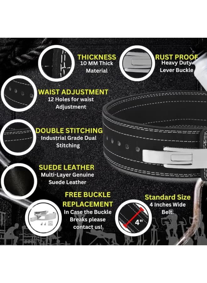 Weightlifting Belt for Men and Women 10mm Thick Leather IPF Weight Lifting Belt 