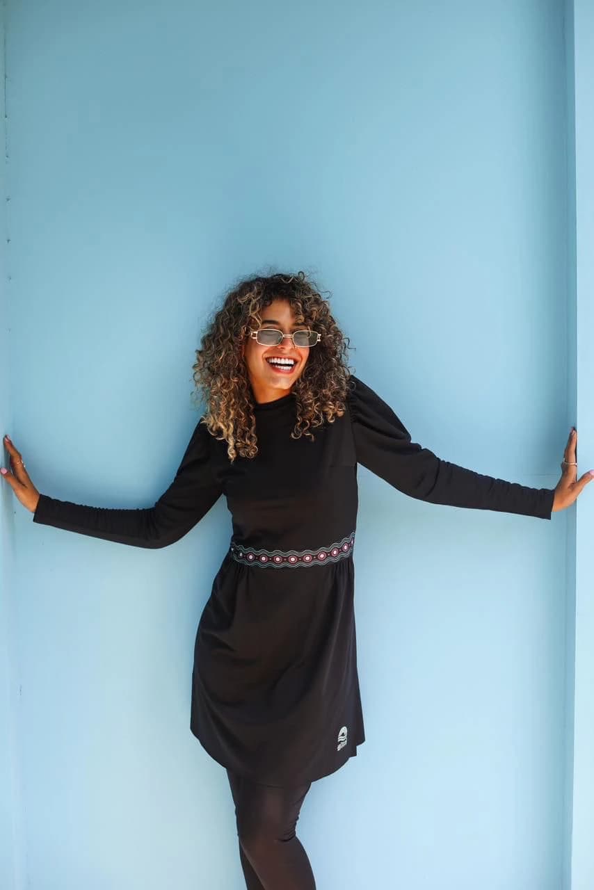 Kemer Elegant Black Dress with Black Leggings