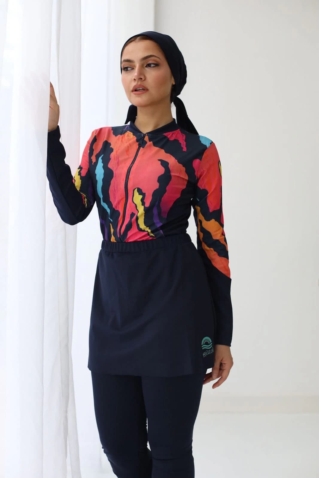 seabreeze Colorful Modest Swimsuit with Navy Leggings