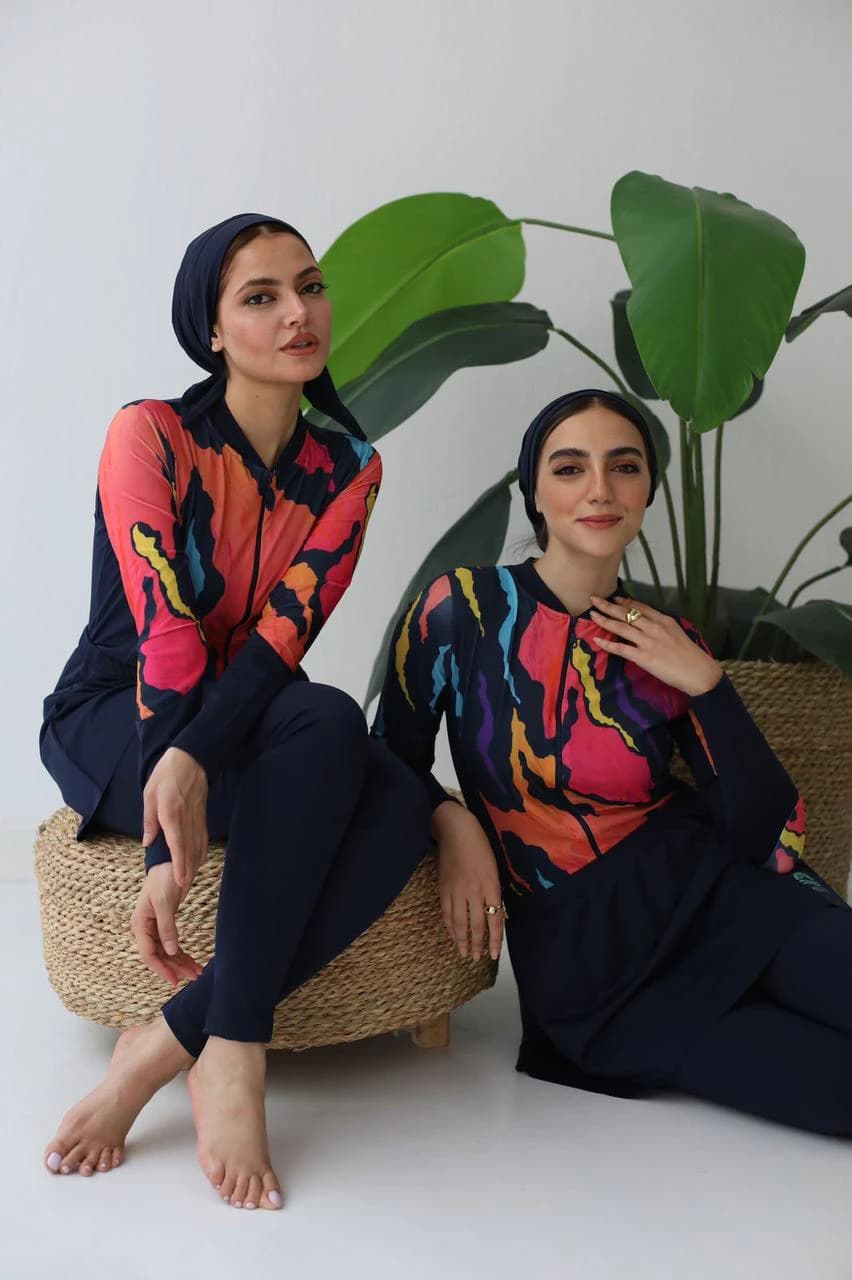 seabreeze Colorful Modest Swimsuit with Navy Leggings