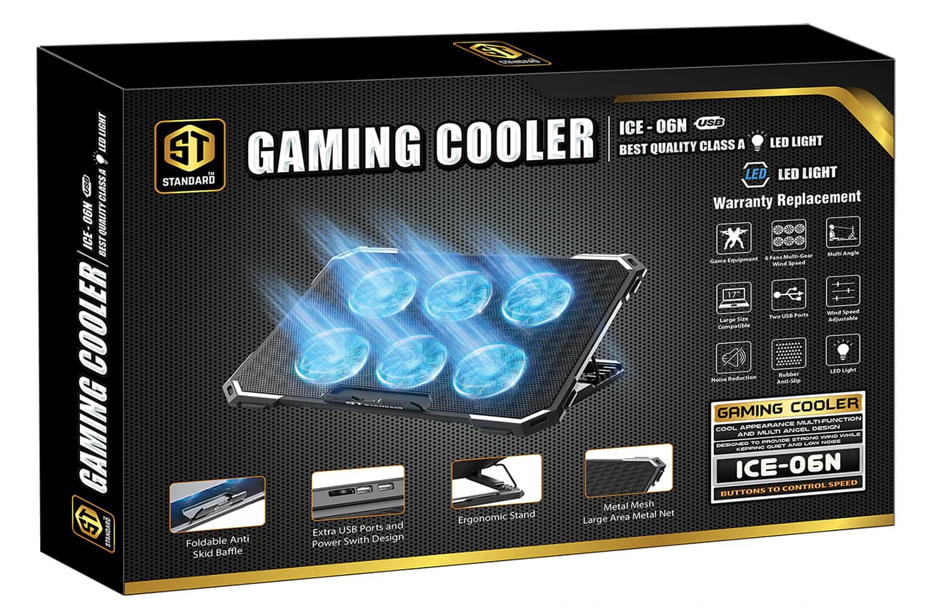 ICE06N Laptop Cooler 6-Fan Cooling Stand with LED USB