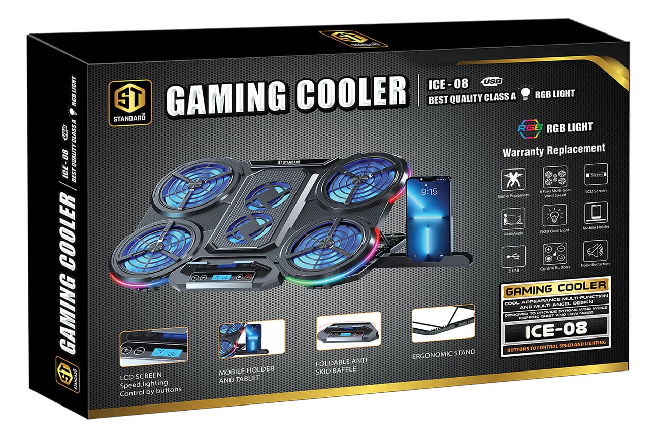 Cooler Laptop St ICE08 with 6 high-performance fans, and RGB lighting