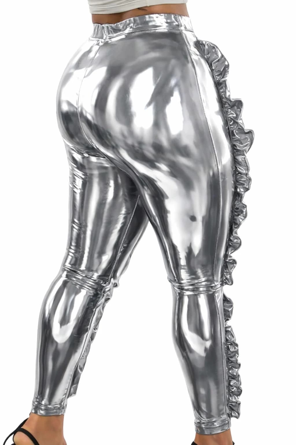 Skinny Women's Silver Leather Pants