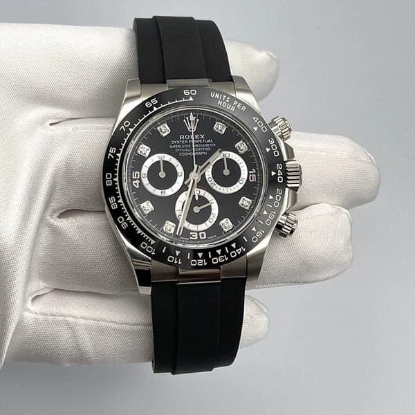 Rolex Daytona Black Diamond Dial With Rubber Strap - Master Copy