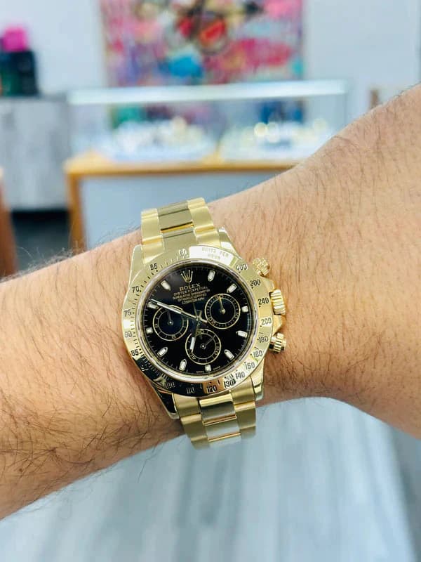 Rolex Yellow Gold Cosmograph Daytona Black Dial Watch - Master Copy