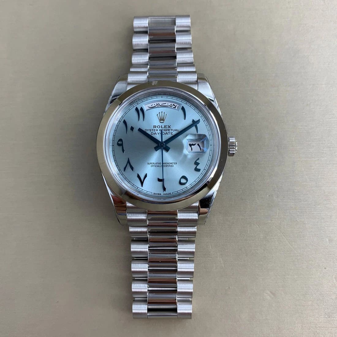 Rolex Day-Date 40 Ice Blue Arabic Dial Middle East - Master Copy