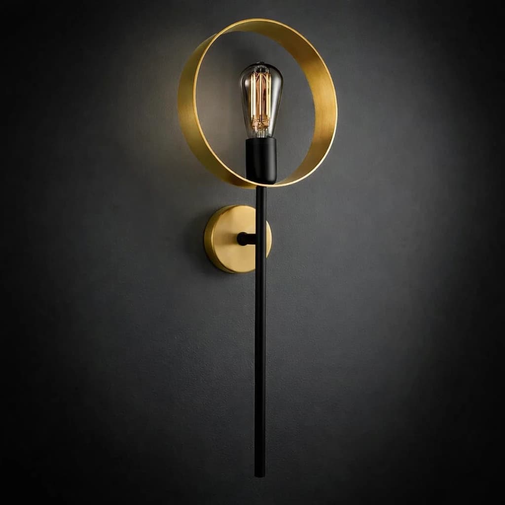 Single flame wall lamp black shiny gold code570