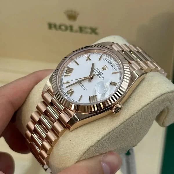 Rolex Day-Date Rose Gold White Roman Dial Women - Master Copy