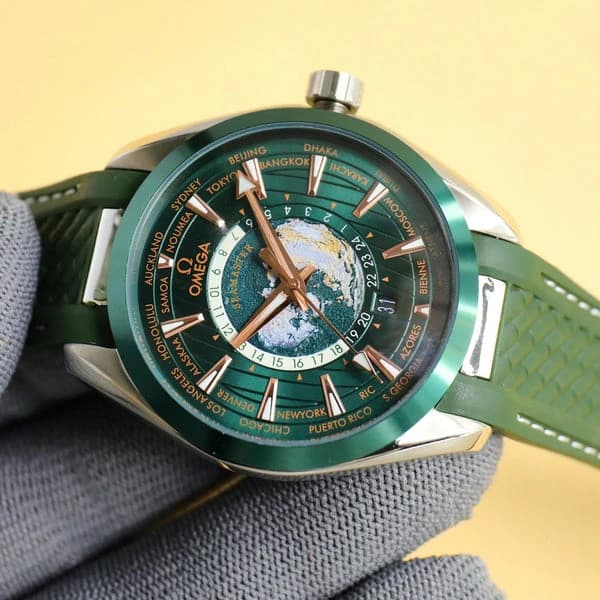 Omega Seamaster Aqua Terra Worldtimer Green Rubber - Master Copy