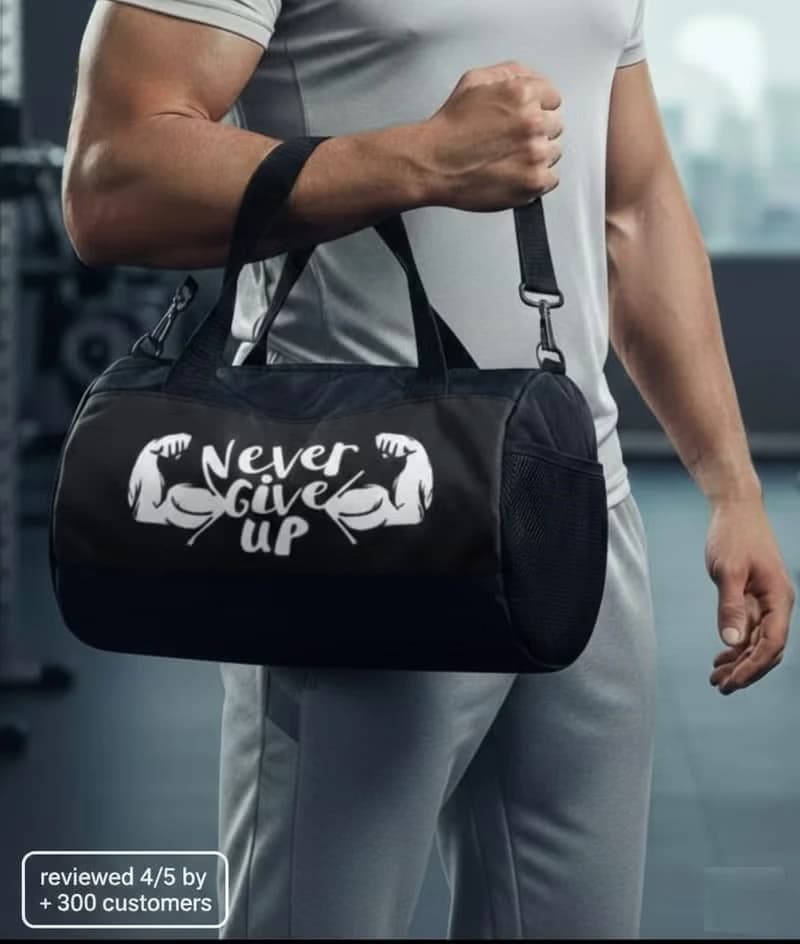 Never Give Up Sports Duffel Bag – Heavy Duty , Gym & Travel , Adjustable Strap 