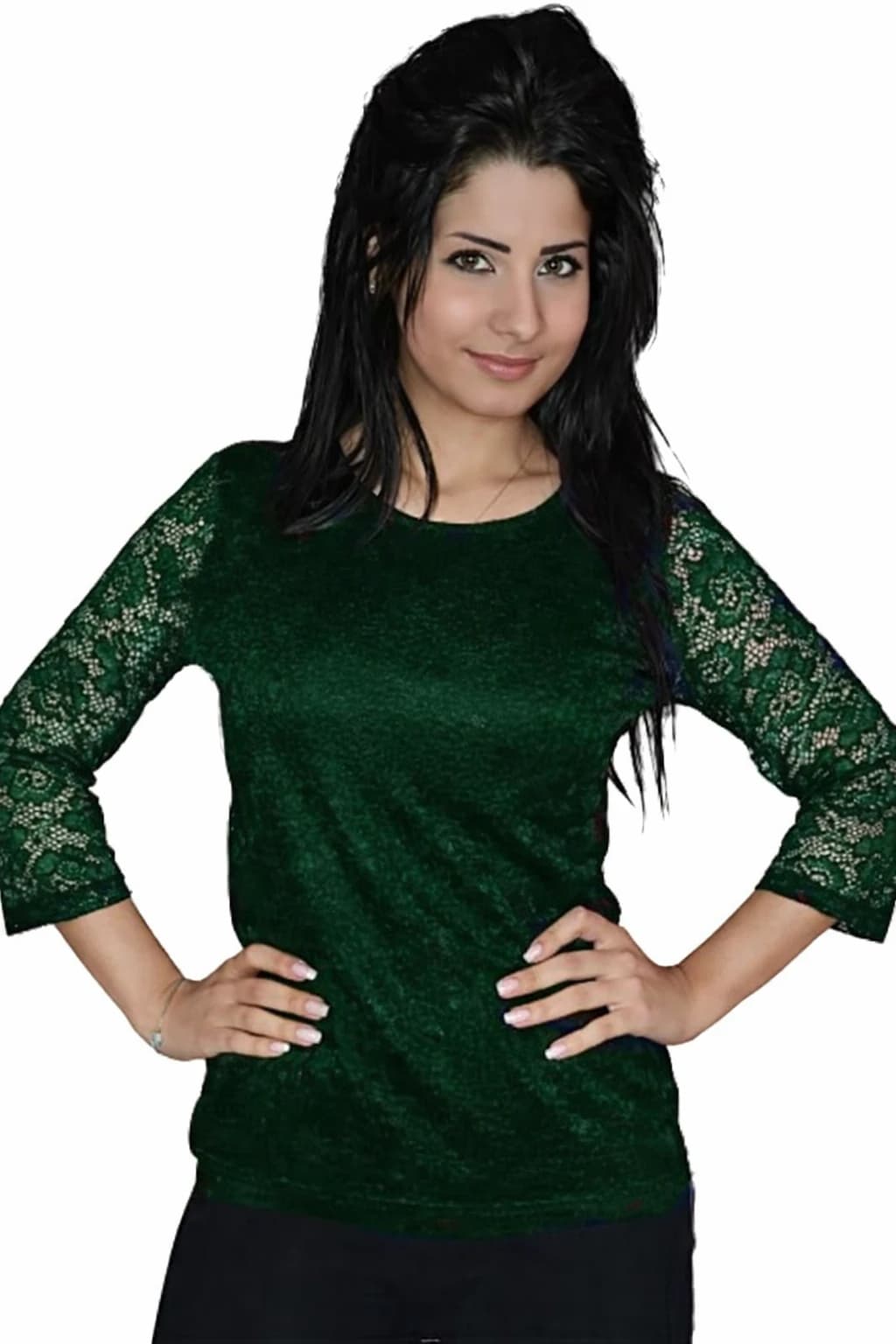 Womens Lace Back Cotton Blouse Large Olive